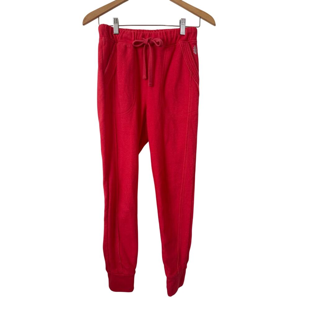 Free People Movement Fleece Lined Red Coral High Rise Joggers Medium Loungewear